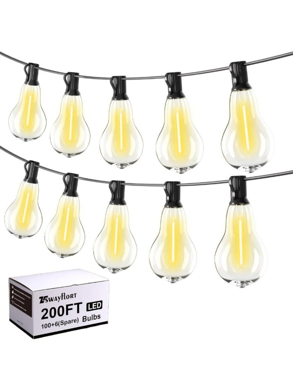 200FT Waterproof Outdoor String Lights with 106 Shatterproof Bulbs, Warm White